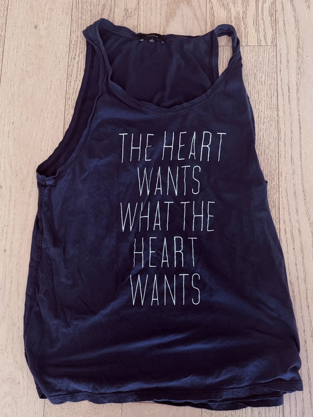 Talula Grpahic Racerback Tank - 'The Heart Wants' - navy blue